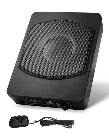 10" 240W Underseat Car Subwoofer, Slim Powered Car Subwoofers Under the Seat, Low Profile Audio Sub Built-in Amplifier, High/Low Level Input & Volume Controller for SUVs, Car, Truck, RV