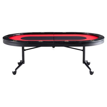 10 Player Foldable Poker Table, Blackjack Texas Holdem Poker Table with Padded Rails and Stainless Steel Cup Holders, Portable Folding Card Board Game Table, 90" Oval Casino Leisure Table