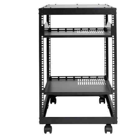 15U Open Frame Server Rack, 23-40 in Adjustable Depth, Free Standing or Wall Mount Network Server Rack, 4 Post AV Rack with Casters, Holds All Your Networking IT Equipment AV Gear Router Modem