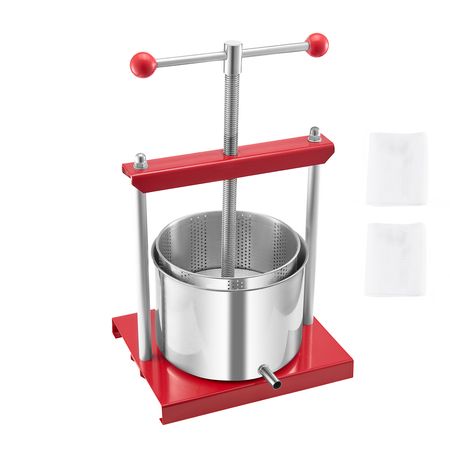 1.6 Gal/6L Fruit Wine Press, 2 Stainless Steel Barrels, Manual Juice Maker, Cider Apple Grape Tincture Honey Olive Oil Making Press with T-Handle for Outdoor Kitchen Home
