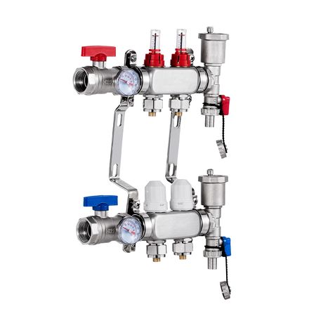 2-Branch Radiant Heat Manifold, 1/2" PEX Tubing Manifold, Stainless Steel PEX Manifold for Hydronic Radiant Floor Heating, Radiant Heat PEX Manifold Kit with 1/2" Adapters Included