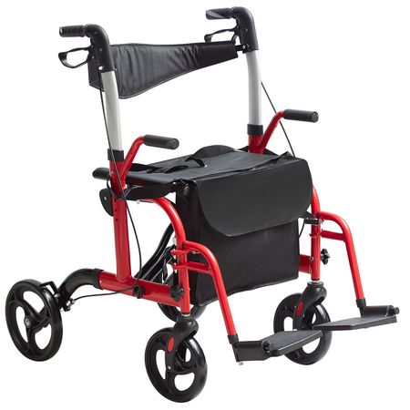 2 in 1 Rollator Walker & Transport Chair for Seniors, Folding Rolling Walker Wheelchair Combo & Footrests, Lightweight Aluminum Mobility Walker with Adjustable Handle, All Terrain Wheels, 300LBS