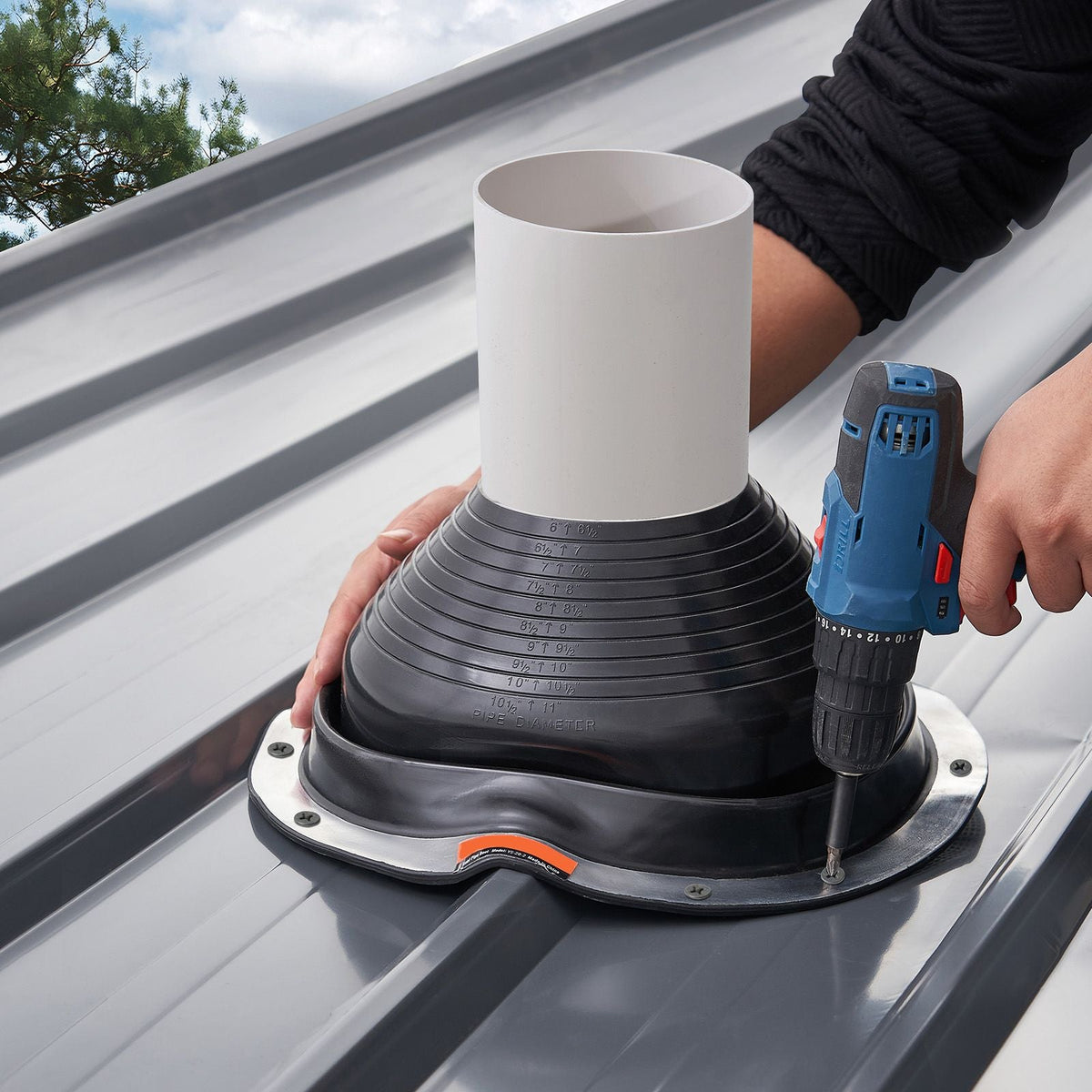 2 Pcs Roof Pipe Flashing Boots, Fit Pipe OD 6" to 11", Flexible EDPM Roofing Jack Pipe Flashing, High Temp -67 to 212 F, Endurable Round Metal Base, for Chimney, Wood Stove & Outdoor Vent Pipes