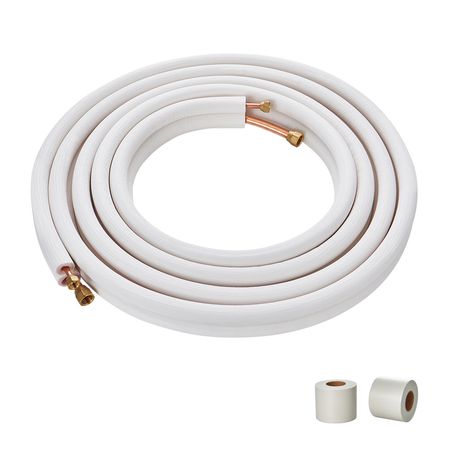 25FT Mini Split Line Set, 1/4" & 3/8" O.D Copper Pipes Tubing and Triple-Layer Insulation, for Mini Split Air Conditioning Refrigerant or Heating Pump Equipment & HVAC with Wrapping Strips.