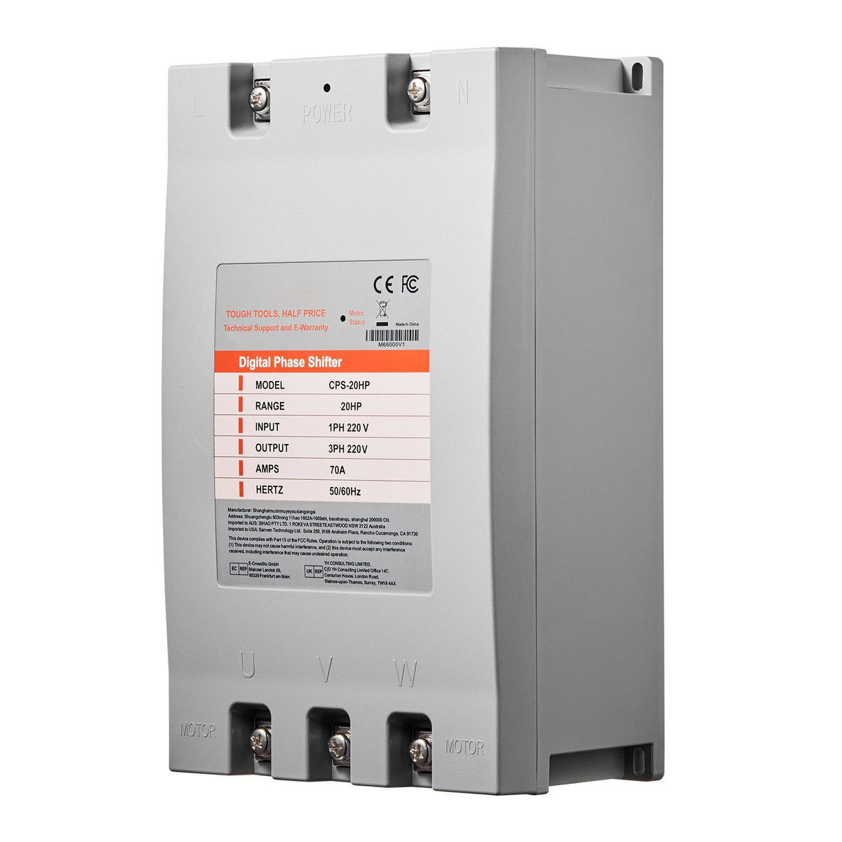 3 Phase Converter - 20HP 70A 220V Single Phase to 3 Phase Converter, 220V Input/Output, Digital Phase Shifter for Residential & Light Commercial Use (One Converter for One Motor Only)