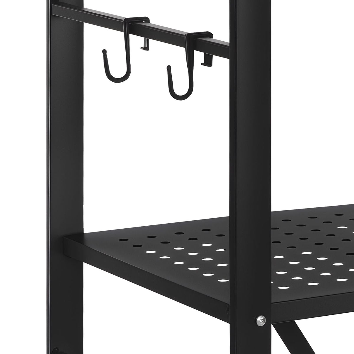 3-Tier Foldable Storage Shelf, 30W x 13D x 36H Inch Folding Metal Rack Shelving Unit, No Assembly Organizer Shelf with 5 Wheels & 4 Hooks for Pantry, Kitchen, Garage, Basement, Black