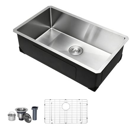 30-inch Kitchen Undermount Single Bowl Sinks, Stainless Steel Drop-In Farmhouse Basin with Accessories, Household Dishwasher Sinks for RV, Prep Kitchen, Laundry Room, Bar