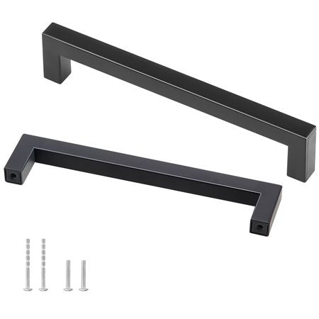 30 Pack Cabinet Pulls, 6.3 inch /160mm Center to Center Slim Square Kitchen Cabinet Drawer, Stainless Steel Modern Kitchen Cupboard Door Handles for Kitchen Bathroom Bar Hardware Matte Black