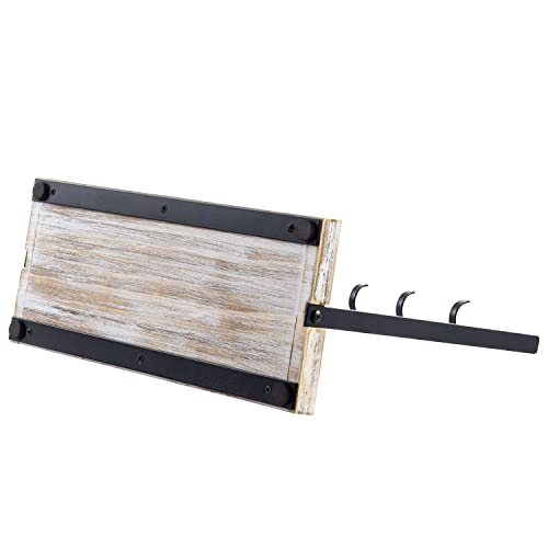MyGift Black Metal Entryway Key Holder with 5 Hooks and Shabby Whitewashed Wood Base, Tabletop Necklace and Jewelry Organizer Rack with Ring Tray - color: Whitewashed