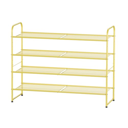 4 Tier Shoe Rack, Sturdy Stackable 27" Closet Shoe Organizer with Metal Mesh Shelves, Adjustable, Gold - color: Gold, size: 4 Tier