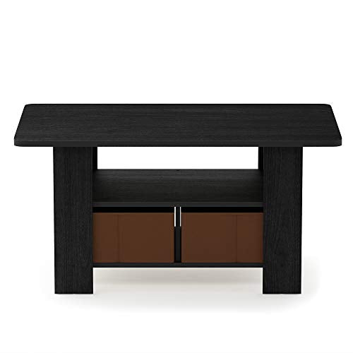 Furinno Andrey Coffee Table with Bin Drawer, Americano/Medium Brown, Small Non-Lift Top - color: Americano/Medium Brown, style: 2 Bin