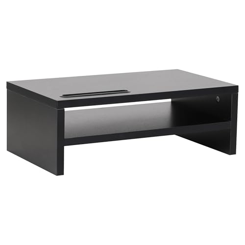 Mind Reader Monitor Stand with Phone Slot and Storage Shelf, Desktop Riser, 88 lb Capacity, MDF Wood, Black