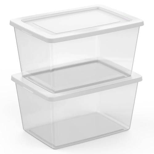 Sterilite 18 Pack Storage Boxes, Clear Plastic Stackable Containers, Lightweight Home Organizers with Snap Lids, 58 Quart, White - size: 58 Quart, style: 18 Pack