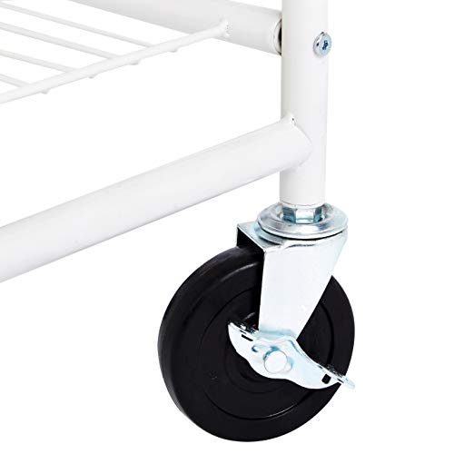 Amazon Basics Rectangular Laundry Hamper Basket Butler Cart with Wheels and Hanging Rack, Sturdy Metal, 71.1 inches Height, White