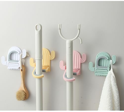 4 Pack Broom and Mop Holder Wall Mount,Cute Cactus Wall Utility Hooks No Drill Mop and Broom GripperDecorative Hanging Holder for Bathroom Kitchen