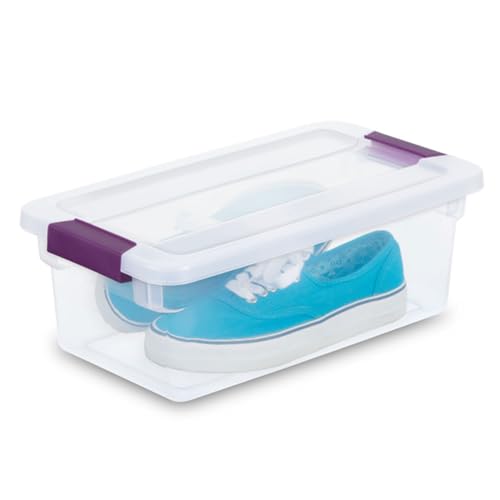 Sterilite 6 Qt ClearView Latch Storage Box Stackable Bin with Latching Lid, Plastic Container to Organize Shoes in Closet, Clear (24 Pack) - size: 24 Pack, style: 6 Quart