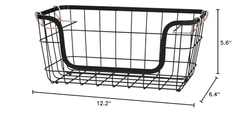 Amazon Basics Stackable Metal Wire Rectangular Storage Baskets for Kitchen, Bathroom or Pantry Organizing, 2 Count, Black