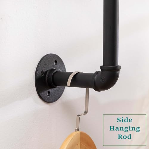 Homeyeeng Clothes Rack, Industrial Wall Pipe Clothing Rack for Hanging Clothes, Wall Mounted Heavy Duty Space Saving Garment Rack, Multi-Purpose Clothing Hanging Rods for Closet Storage, Black, 2Pcs