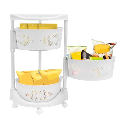 5 Tier Rotating Storage Shelf with Lockable Casters, Circular Rotating Basket Large Storage Rack with 360° Wheels 180° Rotating Multi-Layer Kitchen Storage Shelf (3 Tier) - size: 3 Tier