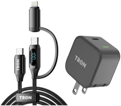 Tron 25W USB-C Power Adapter with 5FT 2-in-1 Digital Display Braided Cable – Fast Charging Solution for Home Office and Travel Use TR69