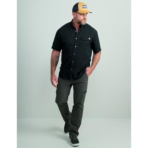HUK Mens Tide Point Solid Short Sleeve Shirt, Button Down for Men