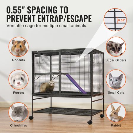 39" Rolling Metal Ferret Cage, Large 2-Tier Cage, Small Animal Cage with Ramps & Tray, Easy to Set up for Pet Rats, Hamster, Guinea Pig, Chinchilla, Squirrel, Hedgehogs, Bunny