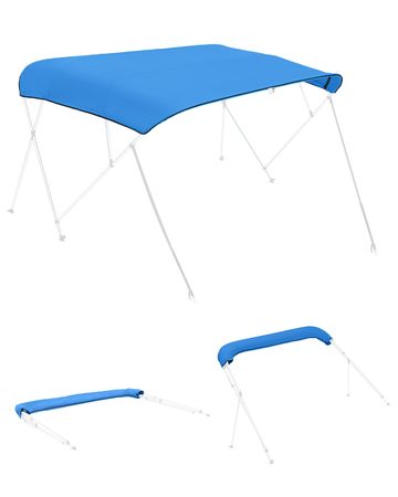 4 Bow Bimini Top Replacement Cover, 8 ft Long Durable 600D Marine Grade Waterproof Sun Shade Boat Canopy with Storage Boot, Easy Install Zipper Sleeve Awning, 96"L x (97"-103")W, Blue (No Frame)