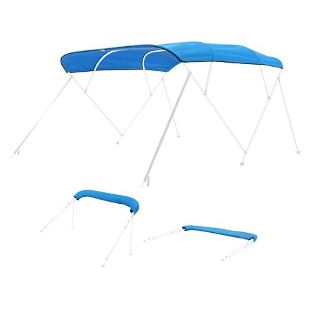 4 Bow Boat Bimini Tops, 600D Polyester Canopy, Waterproof & Sun Protection Boat Awning Canopy with Storage Bag, Bimini Top Replacement, 96"Lx(97"-103")W Pacific Blue (Support Frame Not Included)