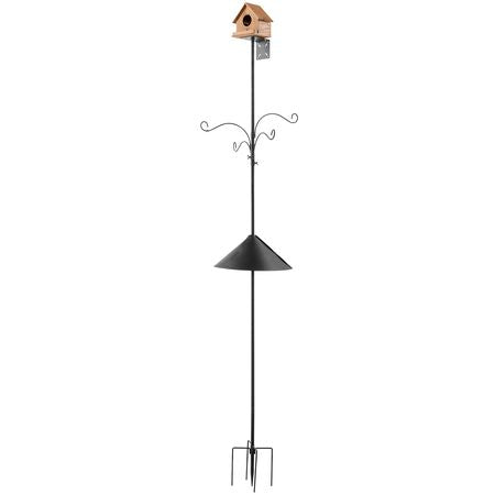4-Hook Wild Bird Feeder Stand Pole, 92 Inch Bird Feeding Station Kit, 31/32 inch Diameter Bird House Hanging Hooks with Squirrel Guard Baffle, Heavy Duty Multi-Feeder Stand Easy to Install