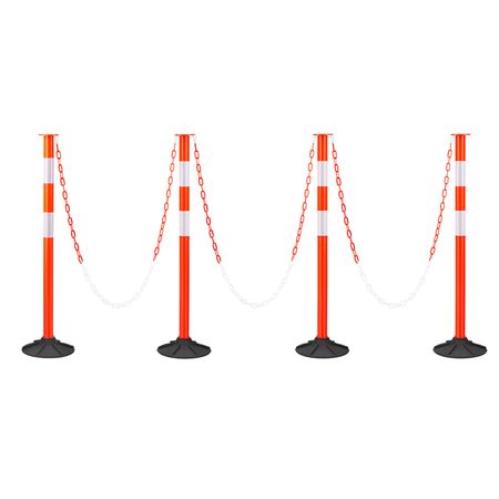 4 Pack Traffic Delineator Posts, 34 in Traffic Safety Cones with Weighted Base, Reflective Strips and Chain, Heavy Duty Delineator Posts for Construction Site, Parking Lot, Crowd Control, Red