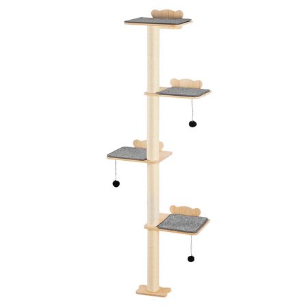 4 Tiers Cat Tree, Cat Wall Furniture Set with 4 Jumping Boards, Wall-Mounted Cat Floating Shelf up to 40 lbs, 12 mm Pine Wood Cat Perch for Sleeping, Playing, and Climbing