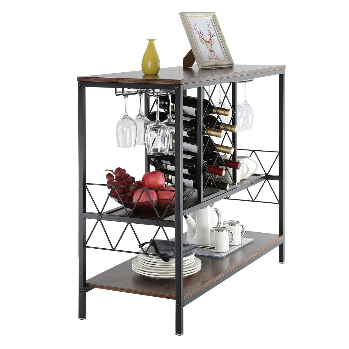 40 Inch Industrial Bar Cabinet, Wine Table for Liquor and Glasses, Sideboard Buffet Cabinet with Glass Holder & Wine Rack, Freestanding Farmhouse Wood Coffee Bar Cabinet for Living Room Home Bar