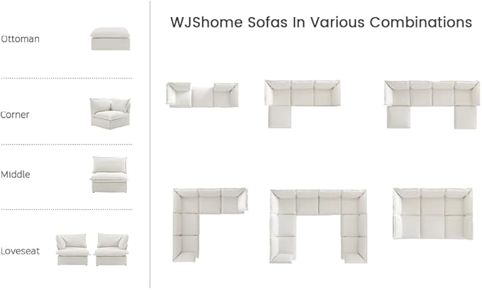 162.98" Cloud Modular Sectional Sofa, L Shaped Couch, Minimalist Wide Deep Seat Couches with Chaise Ottoman,Cushion Covers Removable(Beige)