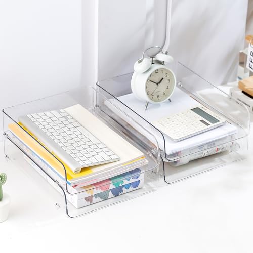 Gagee 2 Pack Paper Organizer for Desk,Clear Stackable Paper Sray Holder , Office Desk Organizer for Notes, Pens, File, Document - size: 2 Vertical