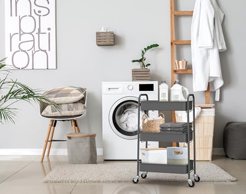 CAXXA 3-Tier Rolling Metal Storage Organizer - Mobile Utility Cart with Caster Wheels, Gray - color: Gray