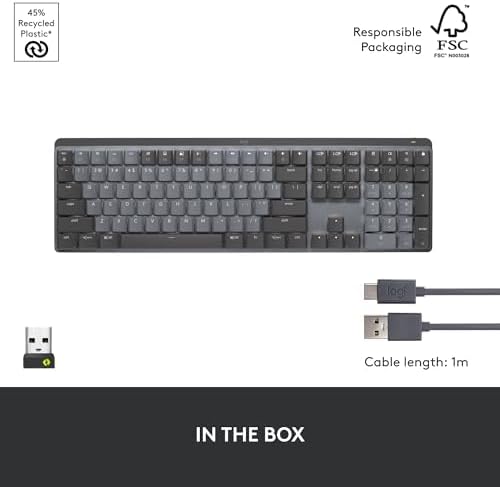 Logitech MX Mechanical Wireless Illuminated Performance Keyboard, Tactile Quiet Switches, Backlit Keys, Bluetooth, USB-C, macOS, Windows, Linux, iOS, Android, Metal, Graphite