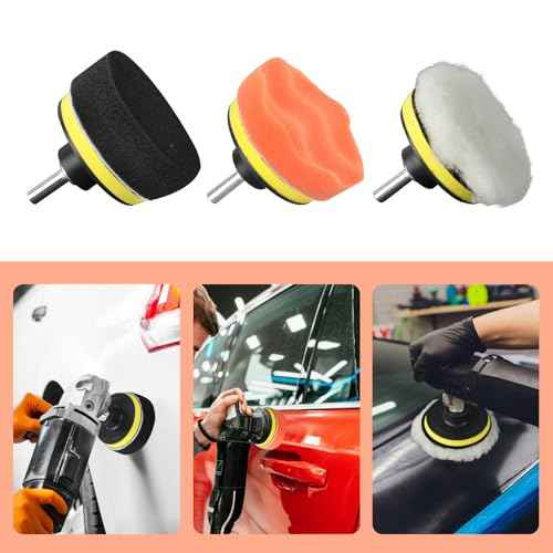 11Pcs Car Buffing Pads for Drill Polishing Kit, 3Inch Foam Polishing Pads, Car Buffers and Polishers Kit, Wool Pads Wax Buffer Drill Polisher Attachment with M10 Adapter