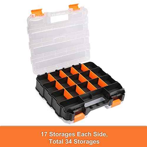 Mayouko Double Side Tools Organizer, Customizable Removable Plastic Dividers, Hardware Box Storage, Excellent for Screws,Nuts,Small Parts, 34-Compartment,2 PCS Set,12.6"L x 10.6"W x 3.2"H