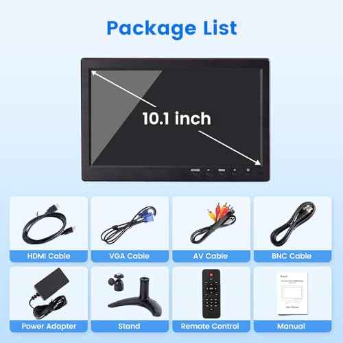 Eyoyo 10.1 inch Security Monitor 1366x768 Resolution, Small HDMI Monitor Supporting HDMI VGA AV BNC USB Input, Small Screen with Built-in Speakers for PC CCTV Camera NVR(EM101AD)