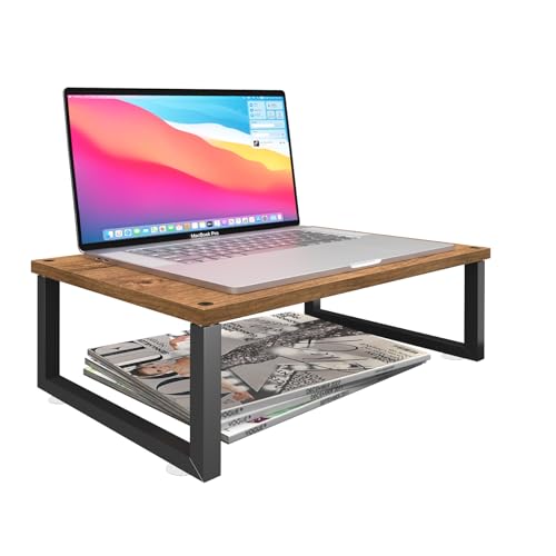 Simple Trending 2 Pack Monitor Stand Riser, Wood Desk Storage Organizer for Office Laptop, Computer, Antique Brown