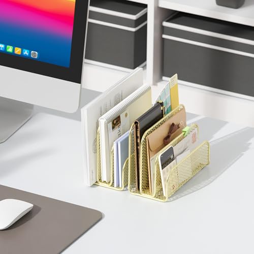 gianotter Mail Organizer Countertop, Metal File Holder with 3-Slot, Gold Desk Accessories for Office (Gold) - color: Gold