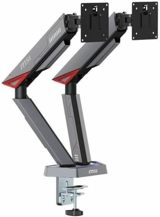 MSI MPG MT161DR - Premium RGB Dual Monitor Stand Arms, 17-38" Support, VESA Compatible, Adjustable Spring Assisted Mount, 35.2 lbs per Screen Capacity, Clamp & Grommet, Quick Release Plate - Black