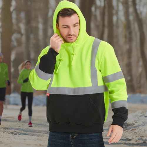 ProtectX Hi Vis Hoodie for Men Women High Visibility Safety Sweatshirt Reflective with Pockets for Construction Work Class 3