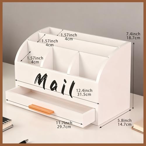 goprety Mail Organizer for Desk - Countertop Bill Holder with File Storage, Wooden Desktop with Drawers - Home & Office Mail Management System