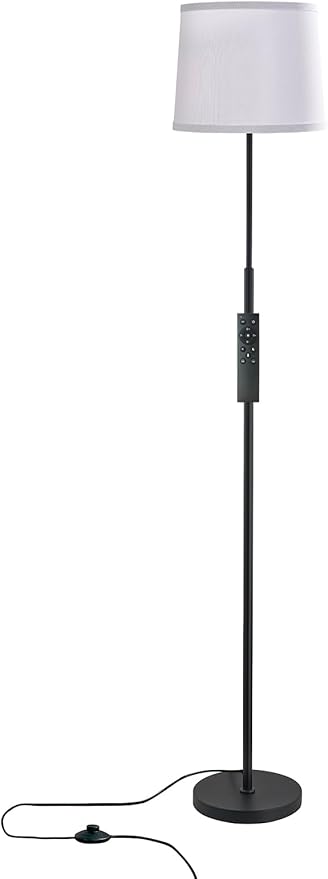 60" Modern Floor Lamp for Living Room Bedroom, Standing Lamp with White Linen Lampshade, Remote and Foot Switch, Tall Lamp with A19 9W 3000K-6000K Color Temperature 10%-100% Brightness Dimmable Bulb