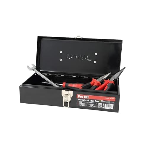 Pro-Lift Steel Tool Box ? 14-inch Metal Toolbox Portable with Handle ? Heavy Duty Metal Latch Closure Small Carry Storage Box Tools Organizer
