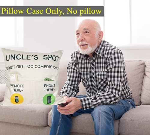 ZUYUROU Uncle Gifts,2-Pocket Uncle’s Spot Throw Pillow Covers 18x18 Inch + Engraved Spoon, Father’s Day Birthday Christmas Thanksgiving Day Gifts for Uncle - color: Uncle