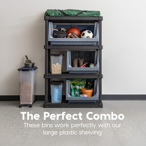 IRIS USA Open Front Storage Bins, Large - 3 Pack, Heavy Duty Garage Storage, Stackable Storage Bins, Tools Hose Household Product Sporting Goods, Wide Open Front, Interlocked Secure Stacking, Gray - size: Large - 3 Pack