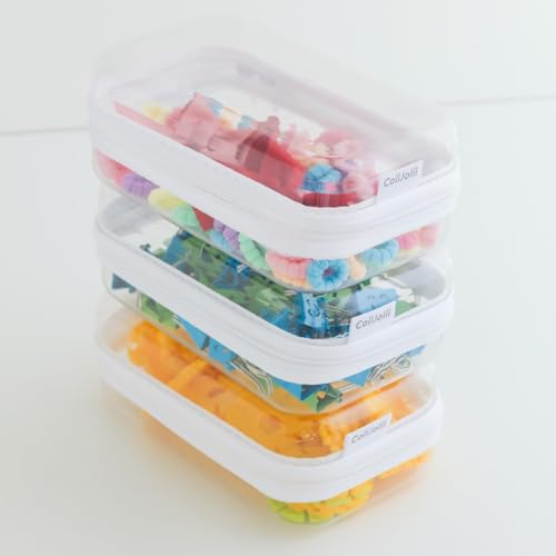 CoiiJoii Zippered Pouch Hard, Clear Zippered Hard Pouch, Stackable Storage Bins, Portable Clear Bin Zipper (White, Small) - size: 3Pcs-Small