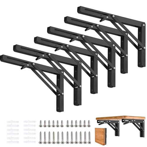 Folding Shelf Brackets - 8 Inch 6 Packs Heavy Duty Metal Collapsible Shelf Bracket, DIY Wall Mounted Foldable Shelf Bracket, Space Saving for Bench Table - size: 8 Inch- 6 Packs
